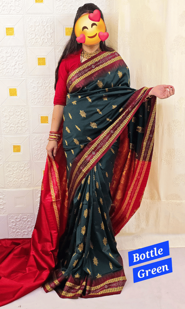 Dark Green Sambalpuri silk saree