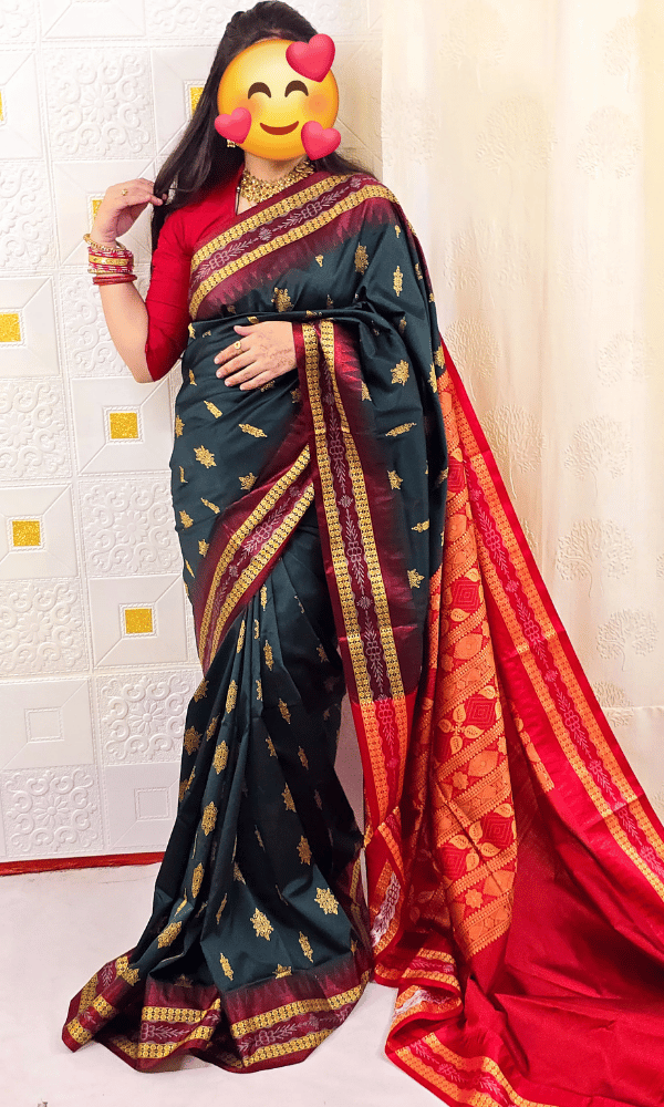 Dark Green Sambalpuri silk saree