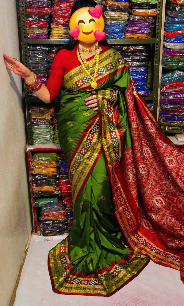 Festive Double Border silk saree in Green