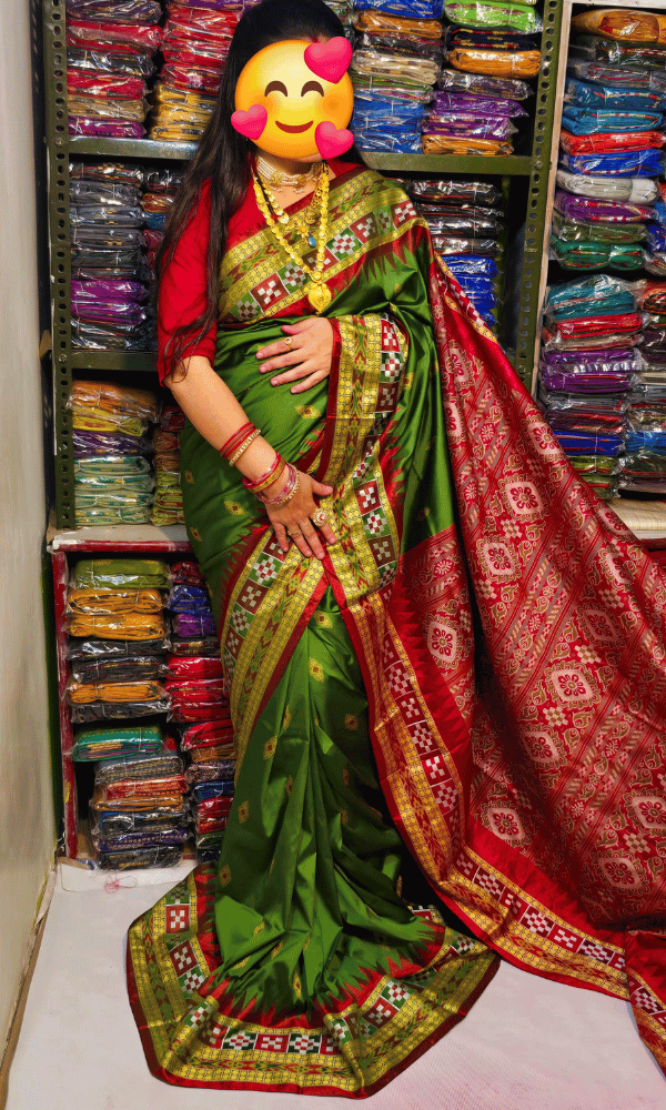 Festive Double Border silk saree in Green