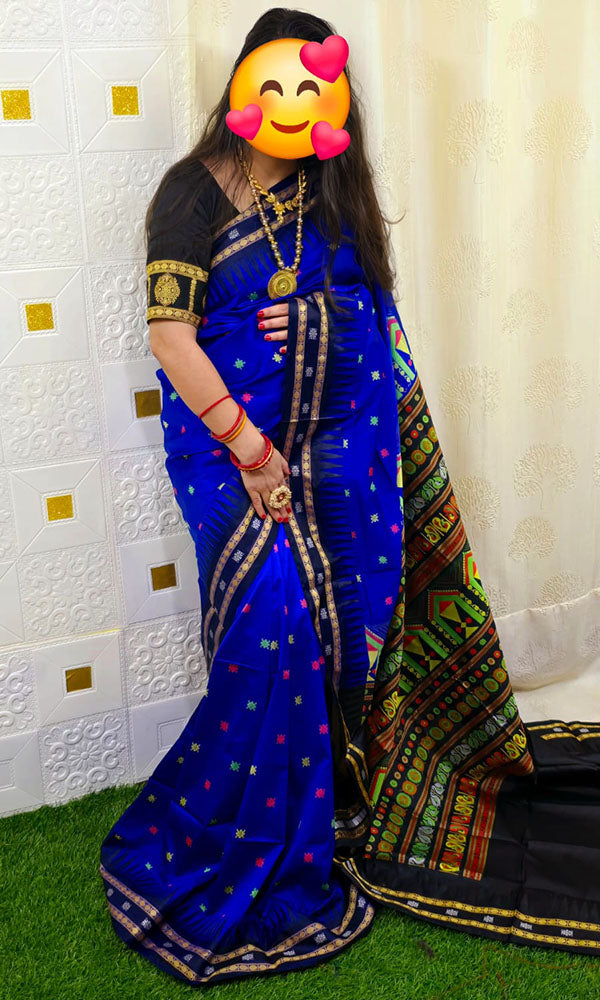 Sambalpuri Blue Patch Work Silk Saree