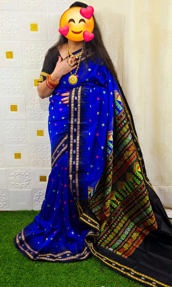 Sambalpuri Blue Patch Work Silk Saree