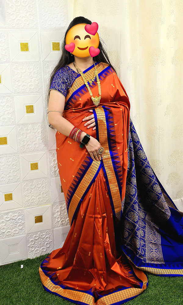 Sambalpuri Floral Motif Silk Saree Orange
