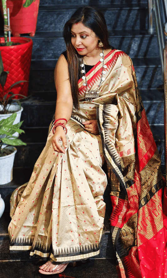Beige Festive silk saree