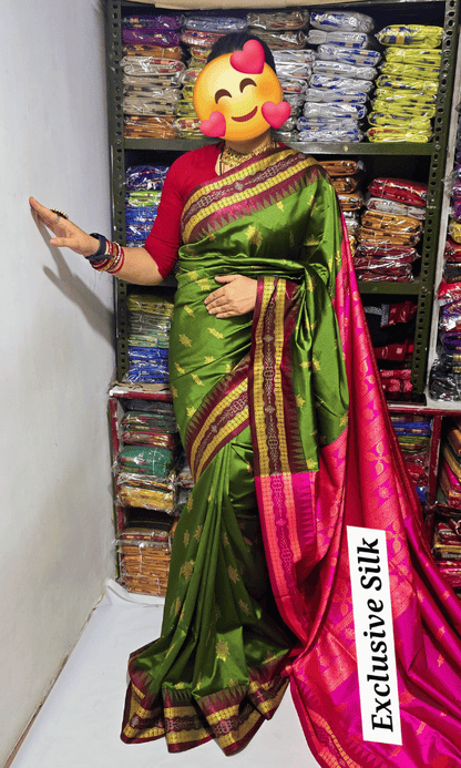 Exquisite Parrot Green silk saree