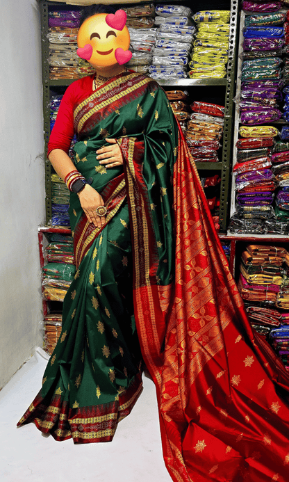 Exquisite Dark Green silk saree
