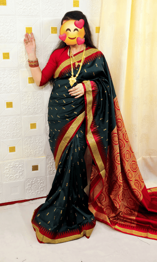 Dark Green silk saree Ganga Jamuna