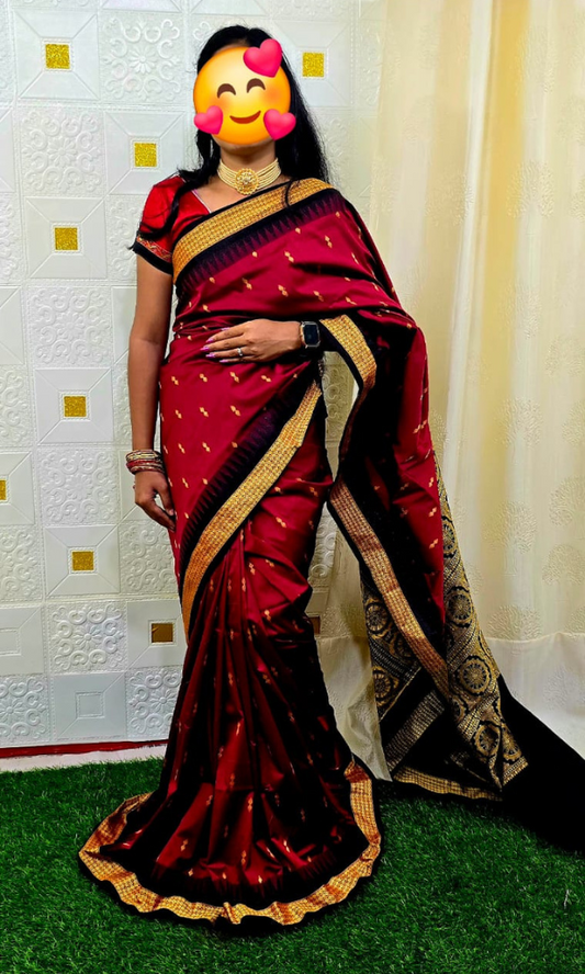 Maroon Chakra Pallu Silk Saree