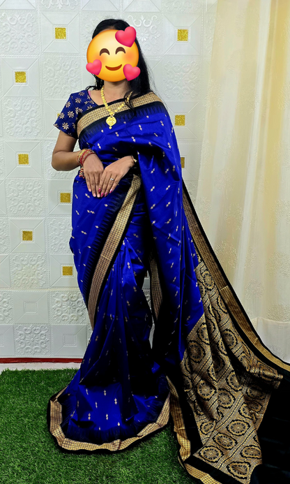 Blue Chakra Pallu Silk Saree