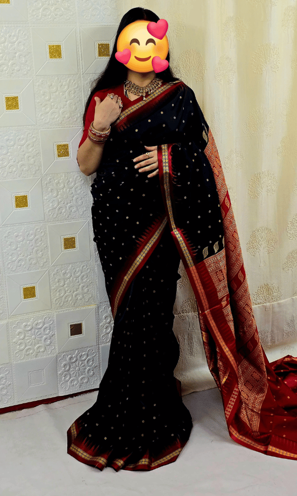 Black  Ganga Jamuna silk saree