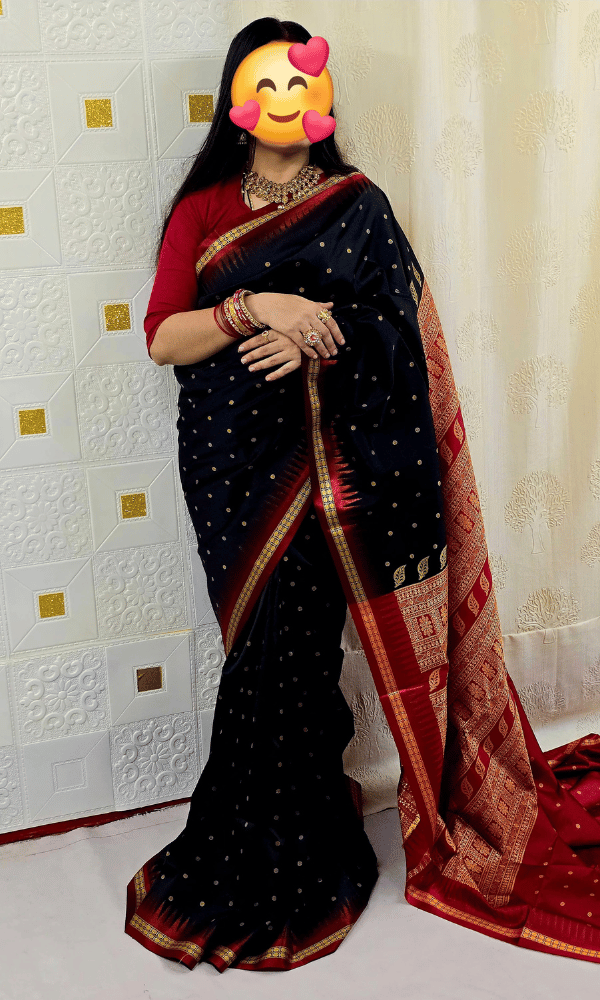 Black  Ganga Jamuna silk saree