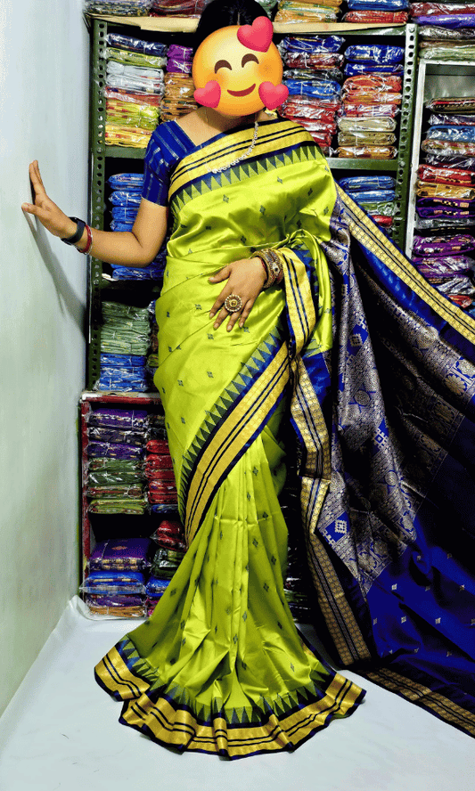 Traditional Parrot Green silk saree