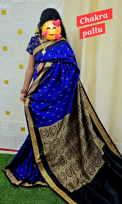 Blue Chakra Pallu Silk Saree