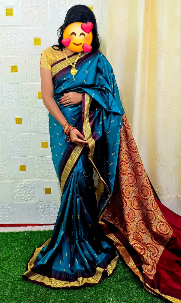 Sky Blue Chakra Pallu Sambalpuri Silk Saree