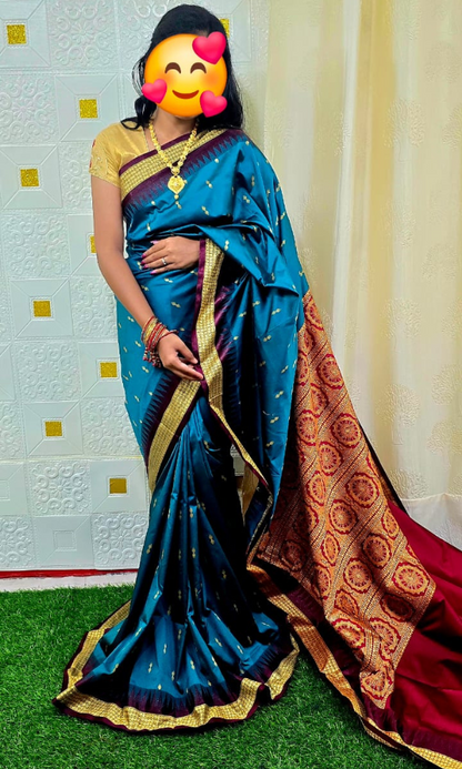 Sky Blue Chakra Pallu Sambalpuri Silk Saree