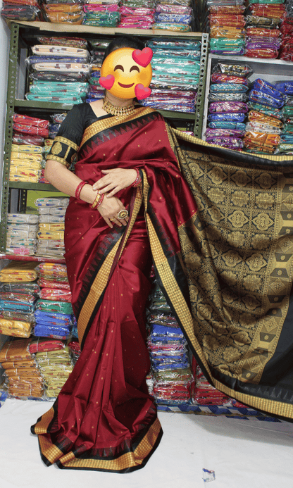 Maroon Silk saree mini buti