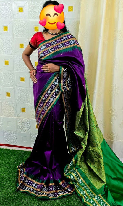 Purple Double Border Sambalpuri silk saree