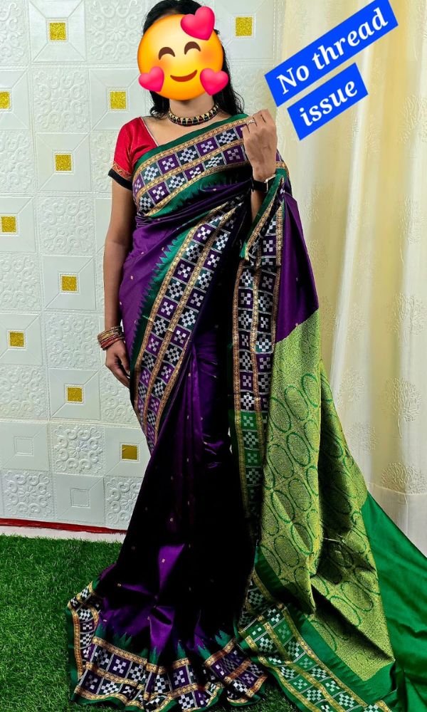 Purple Double Border Sambalpuri silk saree