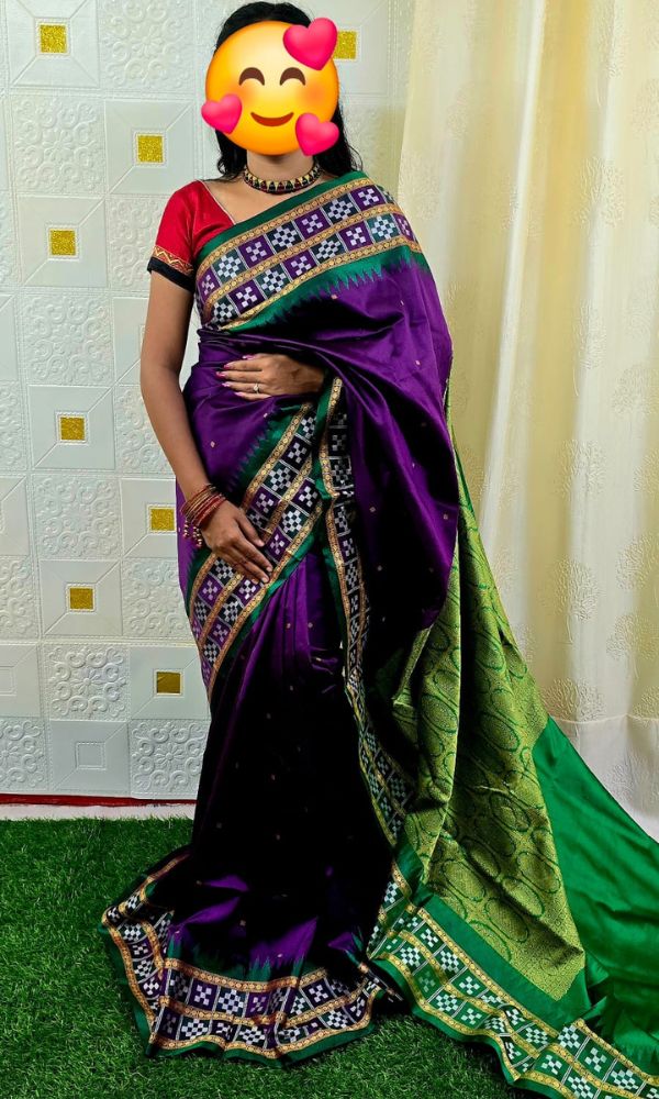 Purple Double Border Sambalpuri silk saree