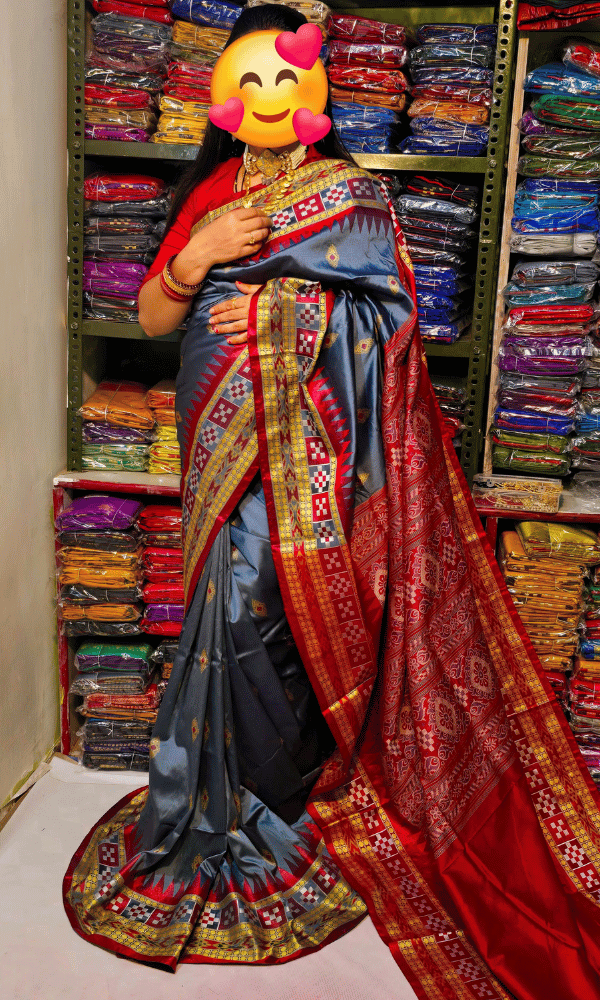 Festive Double Border silk saree in Silver