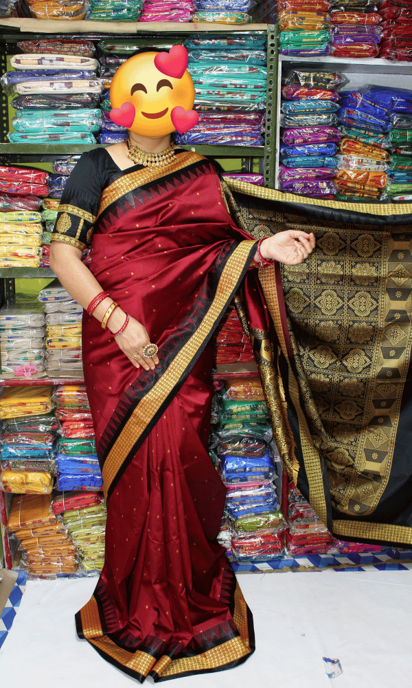 Maroon Silk saree mini buti