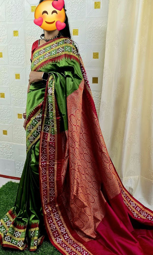 Green Double Border Sambalpuri silk saree