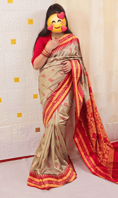 Beige Sambalpuri silk saree