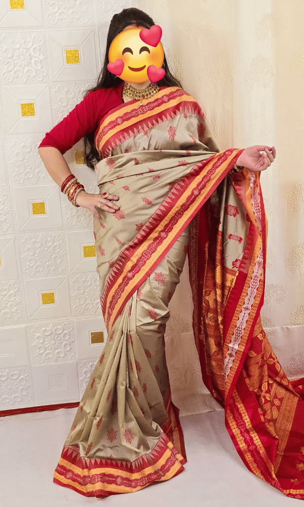 Beige Sambalpuri silk saree