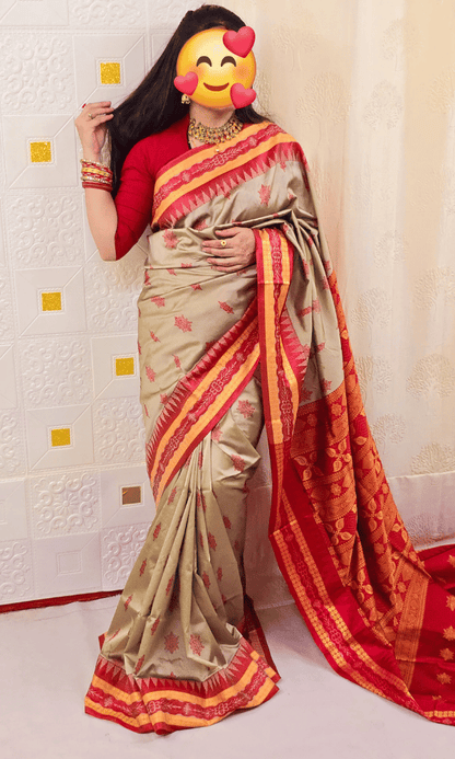 Beige Sambalpuri silk saree