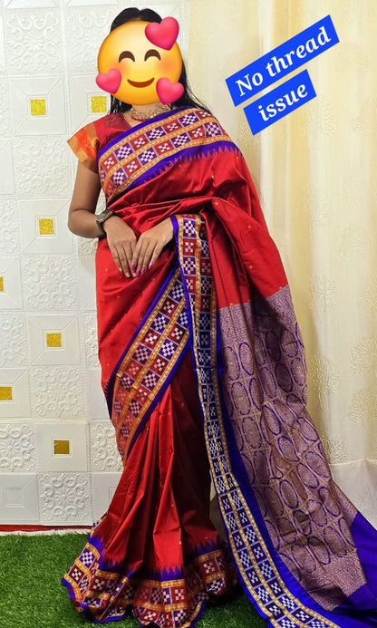 Red Double Border Sambalpuri silk saree