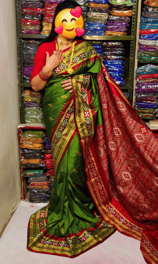 Festive Double Border silk saree in Green