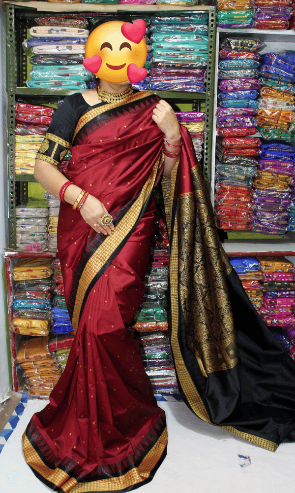 Maroon Silk saree mini buti