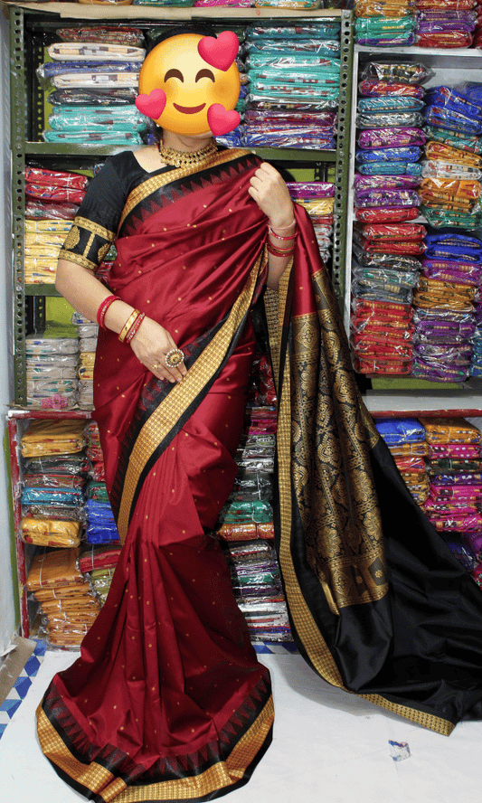 Maroon Silk saree mini buti