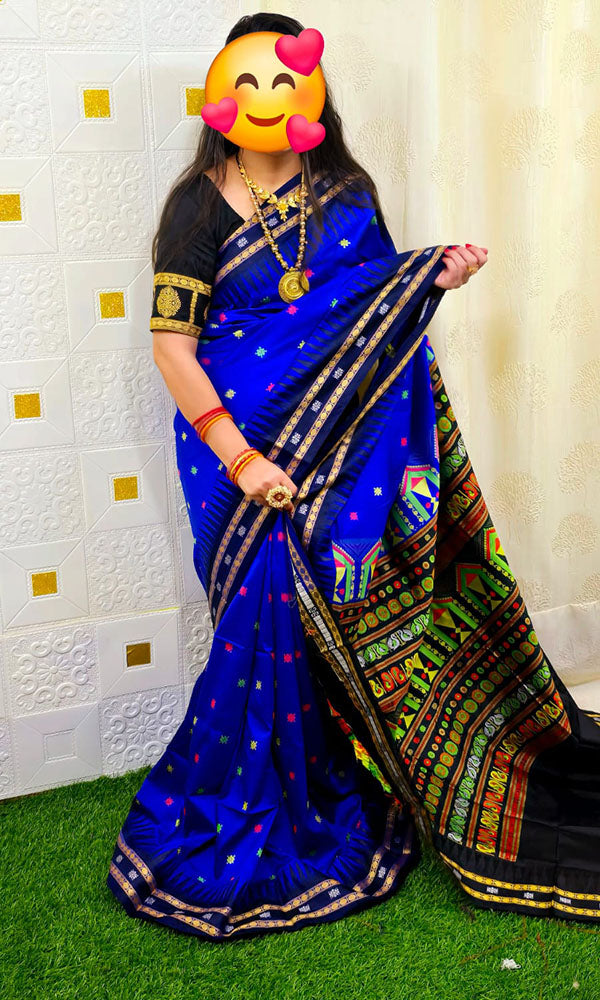 Sambalpuri Blue Patch Work Silk Saree