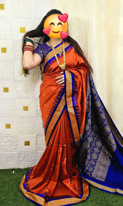 Sambalpuri Floral Motif Silk Saree Orange