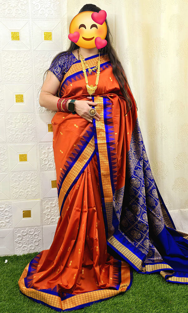 Sambalpuri Floral Motif Silk Saree Orange