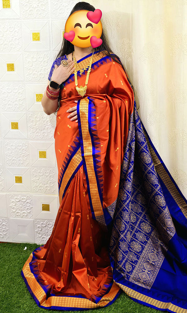 Sambalpuri Floral Motif Silk Saree Orange