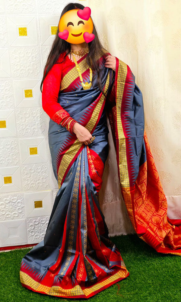 Sambalpuri Floral Motif Silk Saree Silver