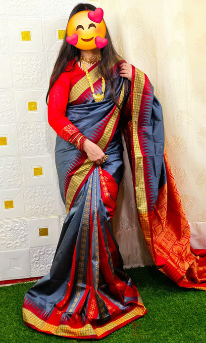 Sambalpuri Floral Motif Silk Saree Silver