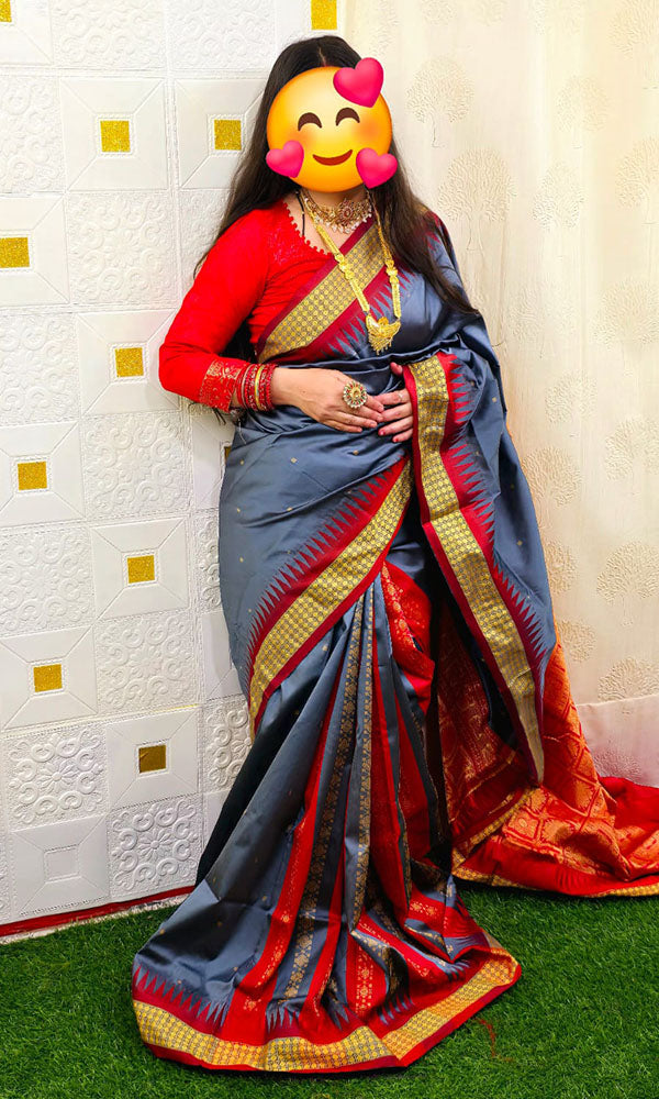 Sambalpuri Floral Motif Silk Saree Silver