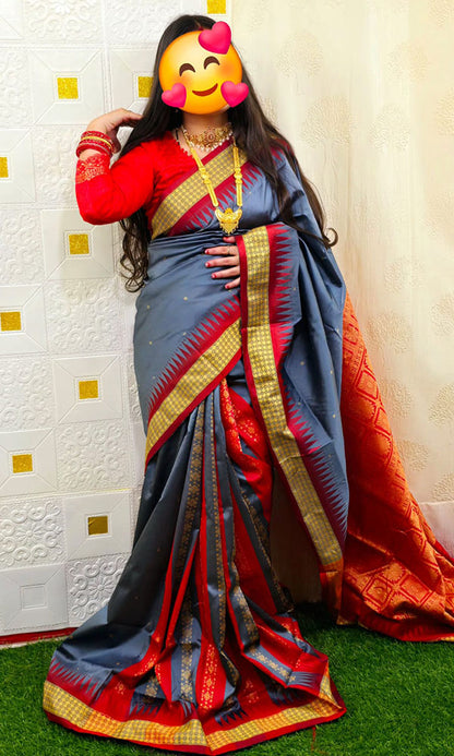 Sambalpuri Floral Motif Silk Saree Silver