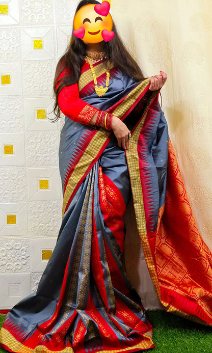 Sambalpuri Floral Motif Silk Saree Silver